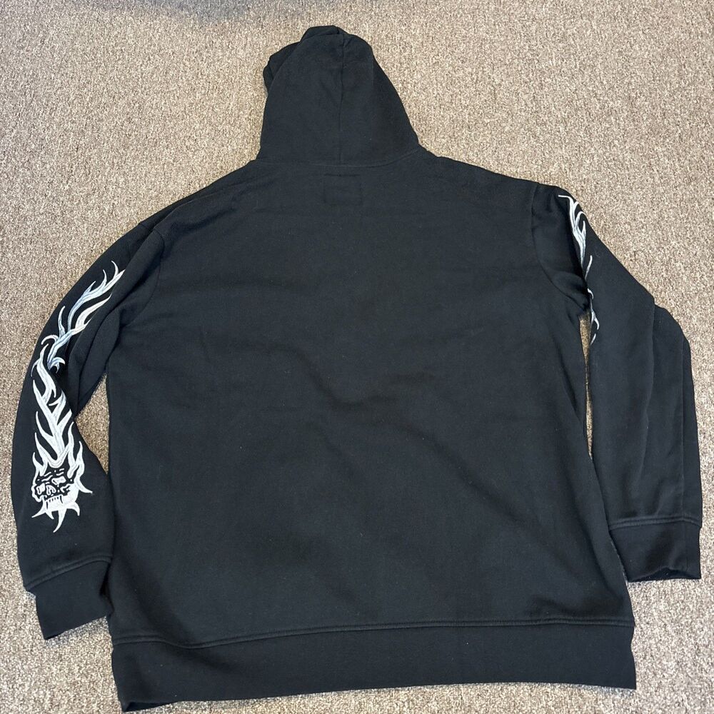 Vintage Lurking Class Full Zip Hoodie Men XL Flames + Skulls Black White - Picture 12 of 12